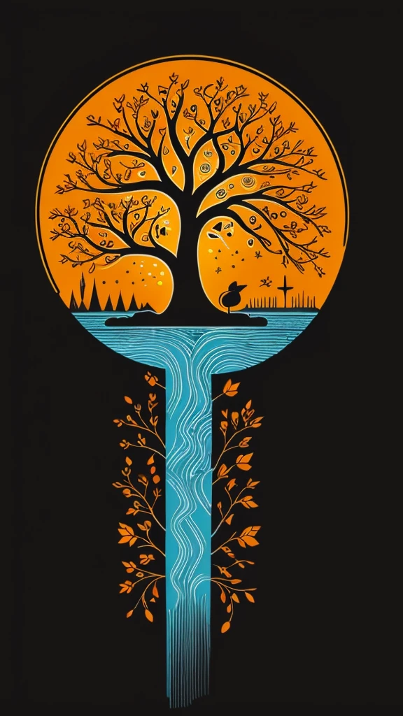 circular tree,four seasons,spring,summer,autumn,winter,leaves,roots,branches,trunk,ornate border,decorative,digital illustration,artwork,movement,time,swirling background,dark background,vibrant colors,natural,life cycle,growth,change,nature,life,peace,harmony,spirituality,symbolism,digital art,illustration,painting,graphic design,art,design,digital media,online art,visual art,fine art,fantasy