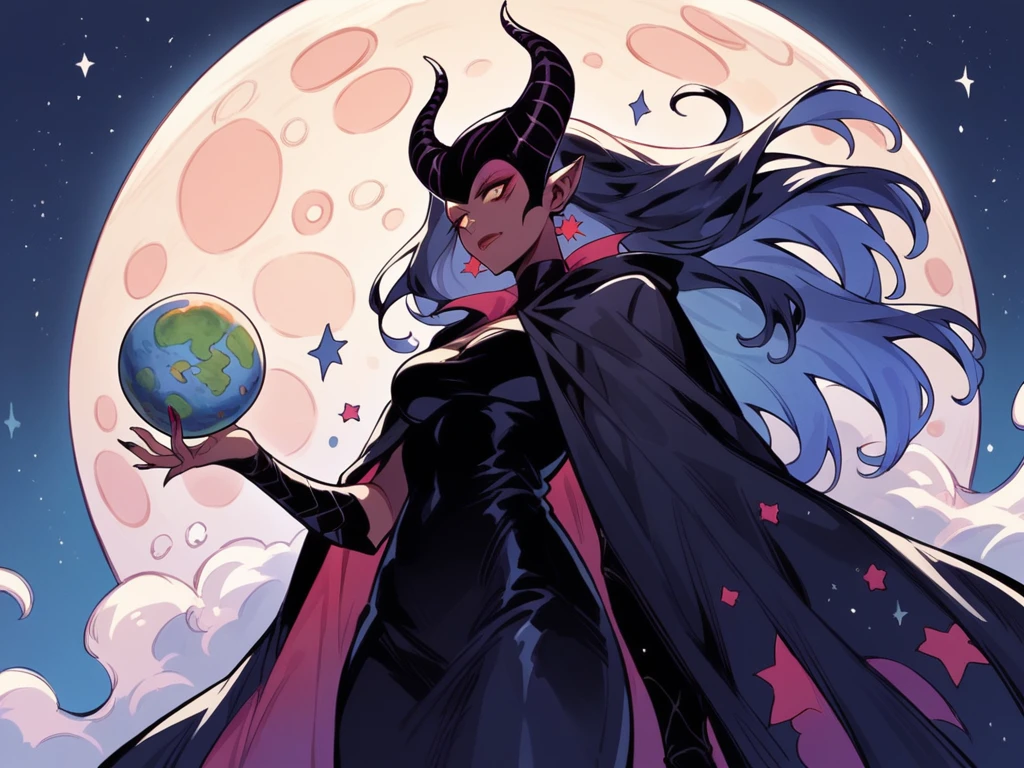 Manga cover Entity cosmic woman stars maleficent nebula dark cloak dark skin giant dark dress white details holding a planet Earth universe title multiverse volume 1 Assunção