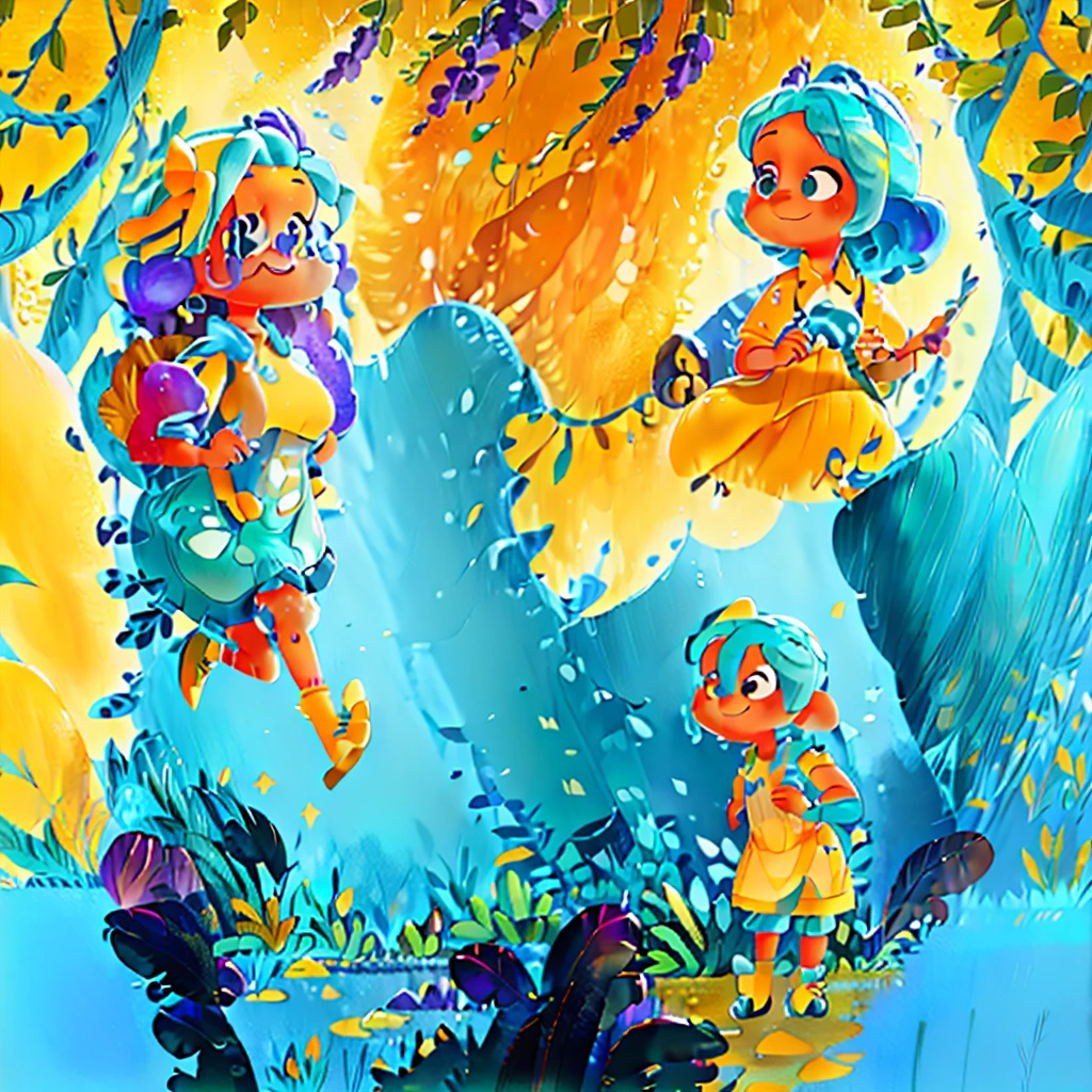 A beautiful woman with blue hair, yellow skin, and a blue dress, Marilyn Monroe style, hyper detailed botanical elements, line art, digital illustration, thick paint, maximalist botanicals, a beautiful and aesthetically pleasing illustrative masterpiece, post-edited with Topaz