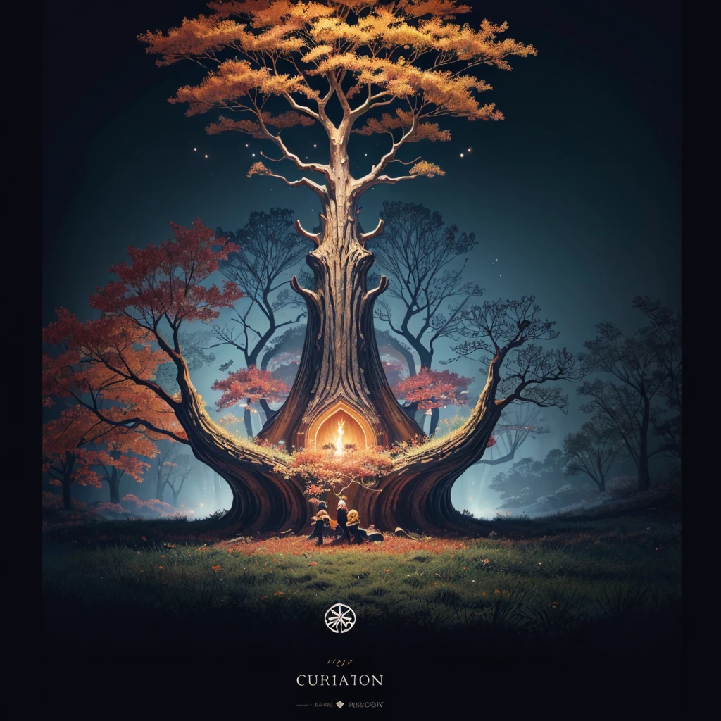 circular tree,four seasons,spring,summer,autumn,winter,leaves,roots,branches,trunk,ornate border,decorative,digital illustration,artwork,movement,time,swirling background,dark background,vibrant colors,natural,life cycle,growth,change,nature,life,peace,harmony,spirituality,symbolism,digital art,illustration,painting,graphic design,art,design,digital media,online art,visual art,fine art,fantasy