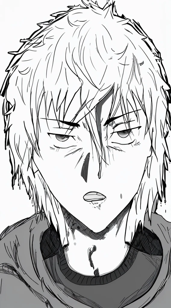 a man making a thumbnail face for YouTube screaming with excitement, his mouth is wide open , white and black and put impacts lines on his face to show his emotion , anime style