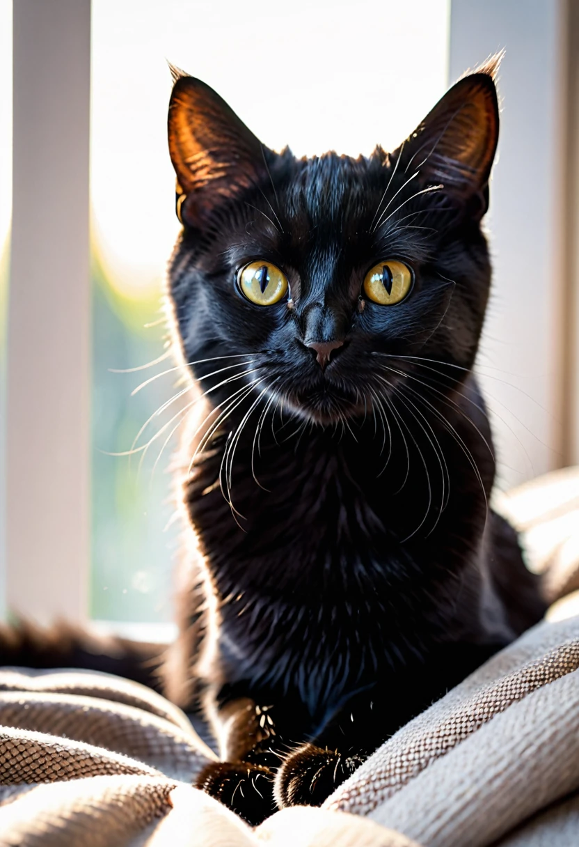 8k,high quality,cat, black cat,cute, morning