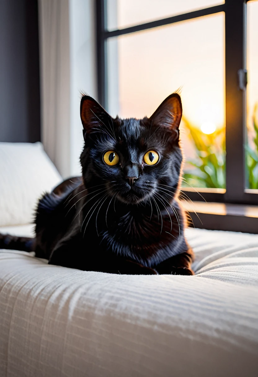 8k,high quality,cat, black cat,cute, morning