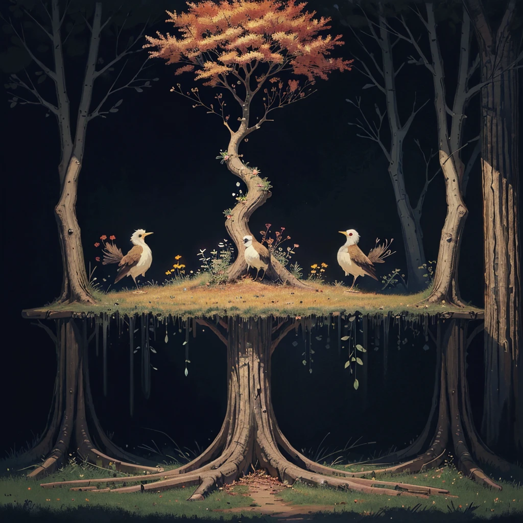 circular tree,four seasons,spring,summer,autumn,winter,leaves,roots,branches,trunk,ornate border,decorative,digital illustration,artwork,movement,time,swirling background,dark background,vibrant colors,natural,life cycle,growth,change,nature,life,peace,harmony,spirituality,symbolism,digital art,illustration,painting,graphic design,art,design,digital media,online art,visual art,fine art,fantasy