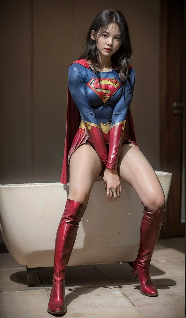 No background、(((Beautiful legs in black tights.)))、(((Legally express the beauty of your smile)))、((((Make the most of your original images)))、(((体にぴったりフィットするSupergirl Costume)))、(((Supergirl Costume)))、(((short and beautiful hair)))、(((suffering)))、(((Please wear black tights....、Wear red boots)))、((Best image quality、8K))、((Highest quality、8K、masterpiece:1.3))、(((Preserve background )))、Sharp focus:1.2、Beautiful woman with perfect figure:1.4、Slim Abs:1.2、Wet body:1.5、Highly detailed face and skin texture、8K
