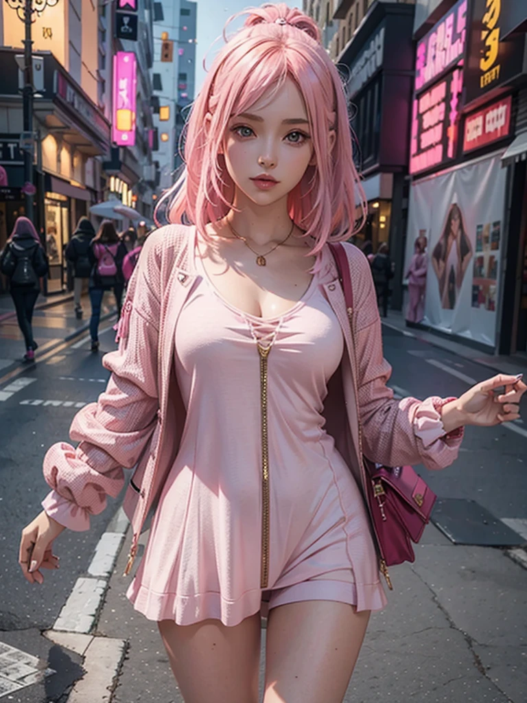 xyzseraphine, 1 girl, 3D rendering, pink hair, Trendy clothes, Headshots with vagina showing