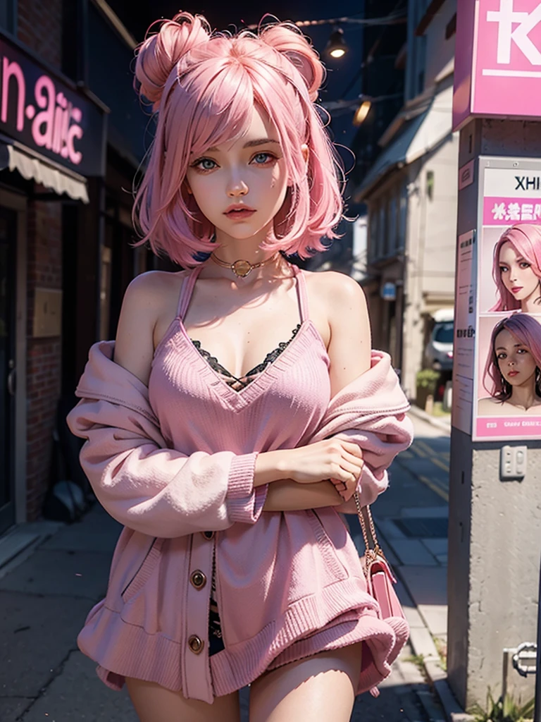 xyzseraphine, 1 girl, 3D rendering, pink  hair, Trendy clothes, Headshots with vagina showing