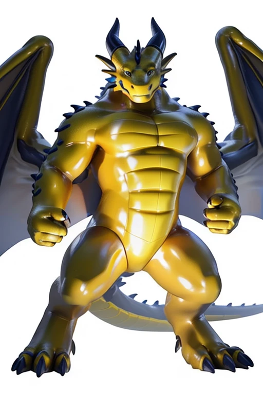 a close up of a dragon with a large body, dragon body, golden dragon,as an anthropomorphic dragon,anime:1.7, depicted as a 3 d render,art by takahirosi:1.7