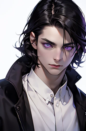 best quality, black hair, purple eyes, pale skin, 31 years. 8k, 4k.