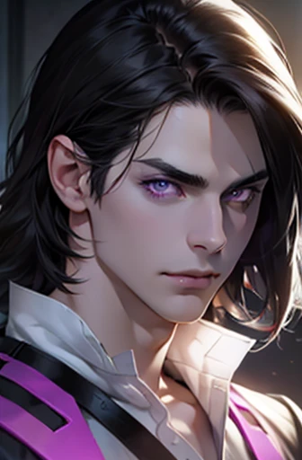 best quality, black hair, purple eyes, pale skin, 31 years. 8k, 4k.