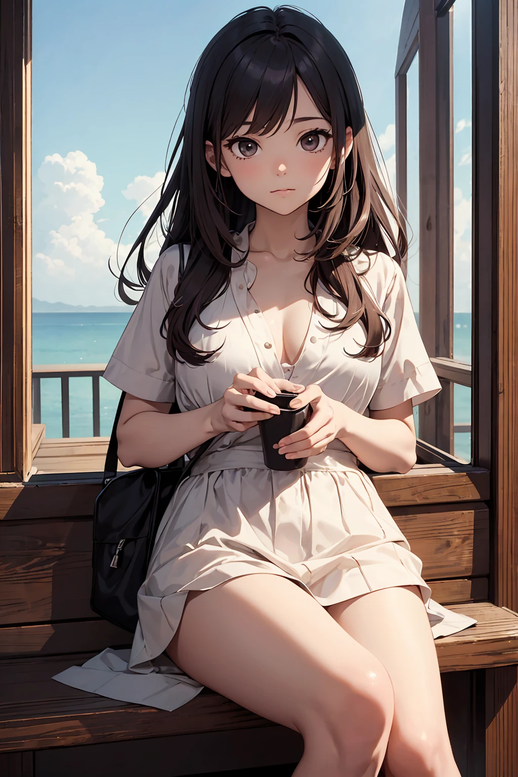 masterpiece, Highest quality, High resolution, 1 girl's hair ribbon, Tokiwadai squatting, From the side Shirai Kuroko