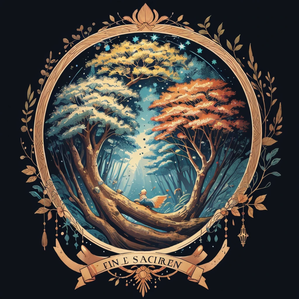 circular tree,four seasons,spring,summer,autumn,winter,leaves,roots,branches,trunk,ornate border,decorative,digital illustration,artwork,movement,time,swirling background,dark background,vibrant colors,natural,life cycle,growth,change,nature,life,peace,harmony,spirituality,symbolism,digital art,illustration,painting,graphic design,art,design,digital media,online art,visual art,fine art,fantasy