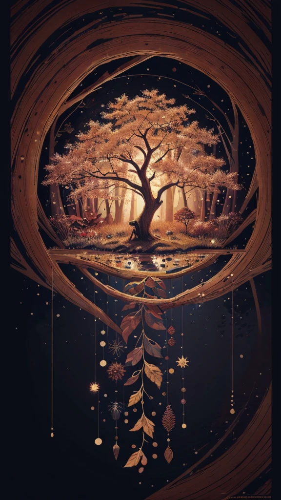 circular tree,four seasons,spring,summer,autumn,winter,leaves,roots,branches,trunk,ornate border,decorative,digital illustration,artwork,movement,time,swirling background,dark background,vibrant colors,natural,life cycle,growth,change,nature,life,peace,harmony,spirituality,symbolism,digital art,illustration,painting,graphic design,art,design,digital media,online art,visual art,fine art,fantasy