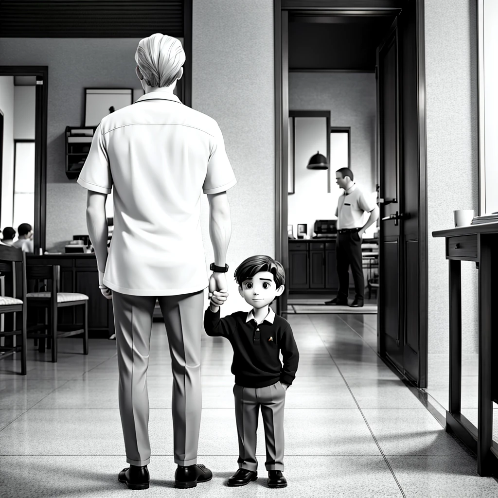 I want a drawing of a father and son in line style