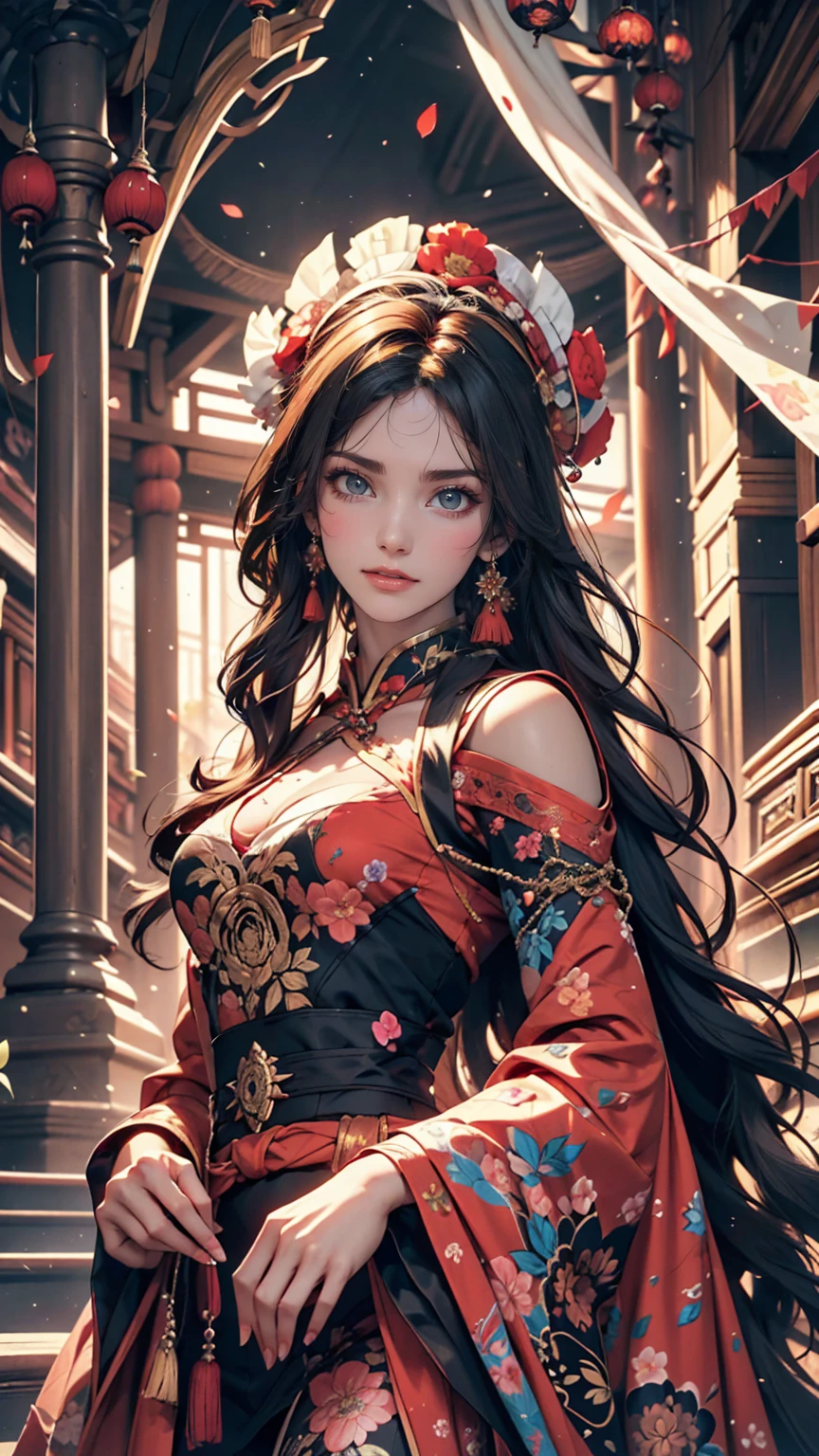 Official Art, unity 8k wallpaper, Super detailed, beautifully、aesthetic, masterpiece, Highest quality, Chinese style, (zenTangle, Mandala, Tangle, enTangle), Flower Ecstasy, One girl, Very detailed, Dynamic Angle, Cowboy Shot, The most beautiful form of chaos, elegant, Brutalist design, Vibrant colors, Romanticism, James Jean, Robbie Dowie Anton, Ross Tran, Francis Bacon, Michael Mraz, Adrian's genius, Petra Cortright, Gerhard Richter, takato yamamoto, Ashley Wood, atmosphere