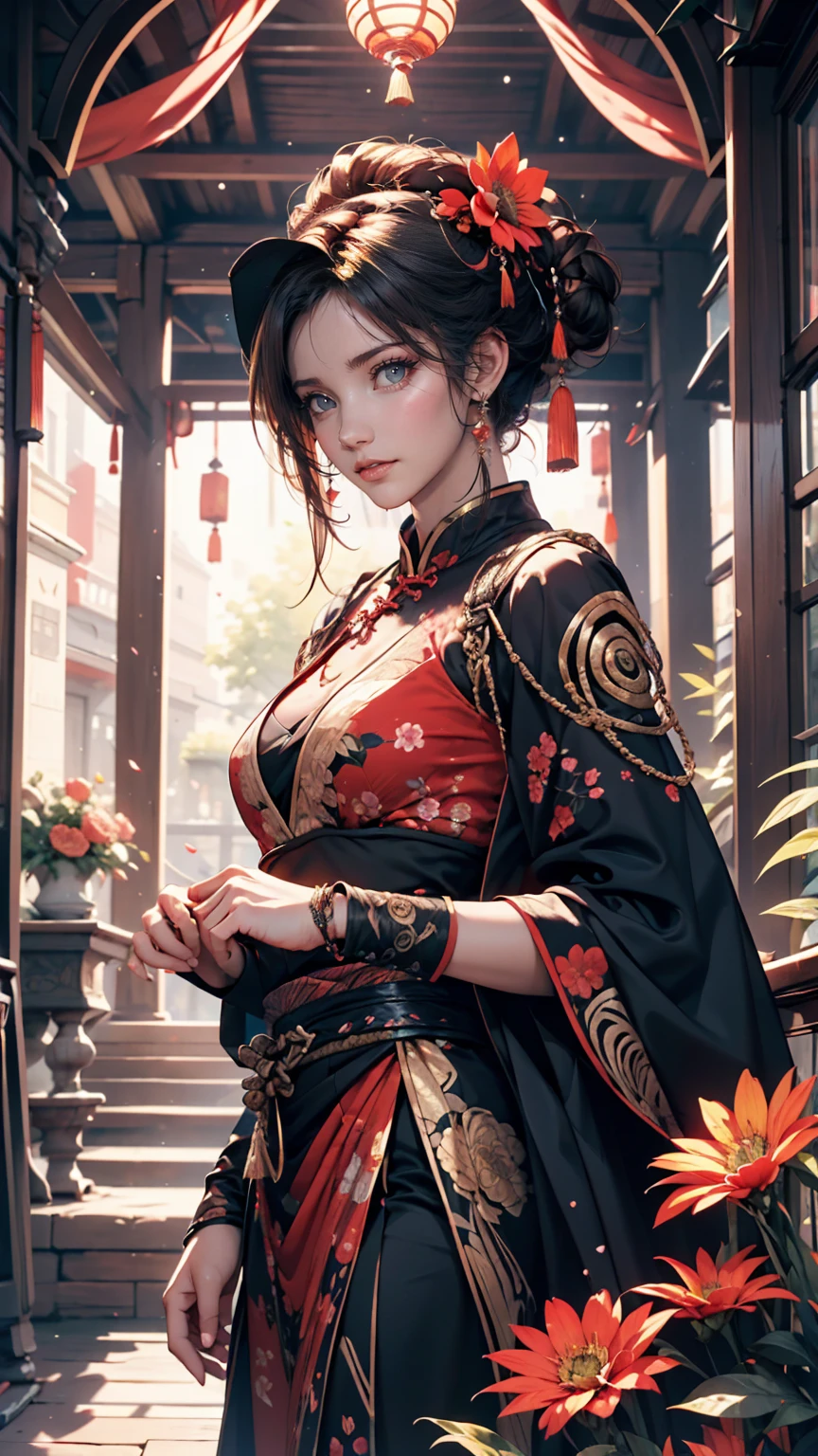Official Art, unity 8k wallpaper, Super detailed, beautifully、aesthetic, masterpiece, Highest quality, Chinese style, (zenTangle, Mandala, Tangle, enTangle), Flower Ecstasy, One girl, Very detailed, Dynamic Angle, Cowboy Shot, The most beautiful form of chaos, elegant, Brutalist design, Vibrant colors, Romanticism, James Jean, Robbie Dowie Anton, Ross Tran, Francis Bacon, Michael Mraz, Adrian&#39;s genius, Petra Cortright, Gerhard Richter, takato yamamoto, Ashley Wood, atmosphere  