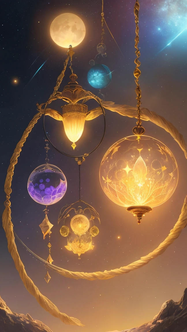 light tone,Bright tones,Crystal colorful flowers, magic, dream Catcher, universe , space, floating, moonlight, magic kanote gold crystal pot,,Current Ions,Sun, moon and stars,galaxy,moon,Buddha's light,dharma,Staff,magnificent,atmosphere,Sea,Majestic,light tone
