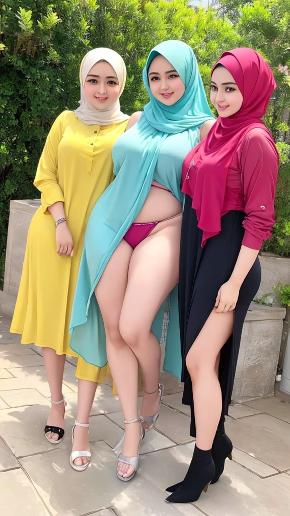 3beautiful women smile,hijab,pakistan,eropan,thick body,curve body,bbw body,shap body,big body,pake bikini,kuning,merah,silver,pingk,ungu,jinga,sedang di kolam renang 