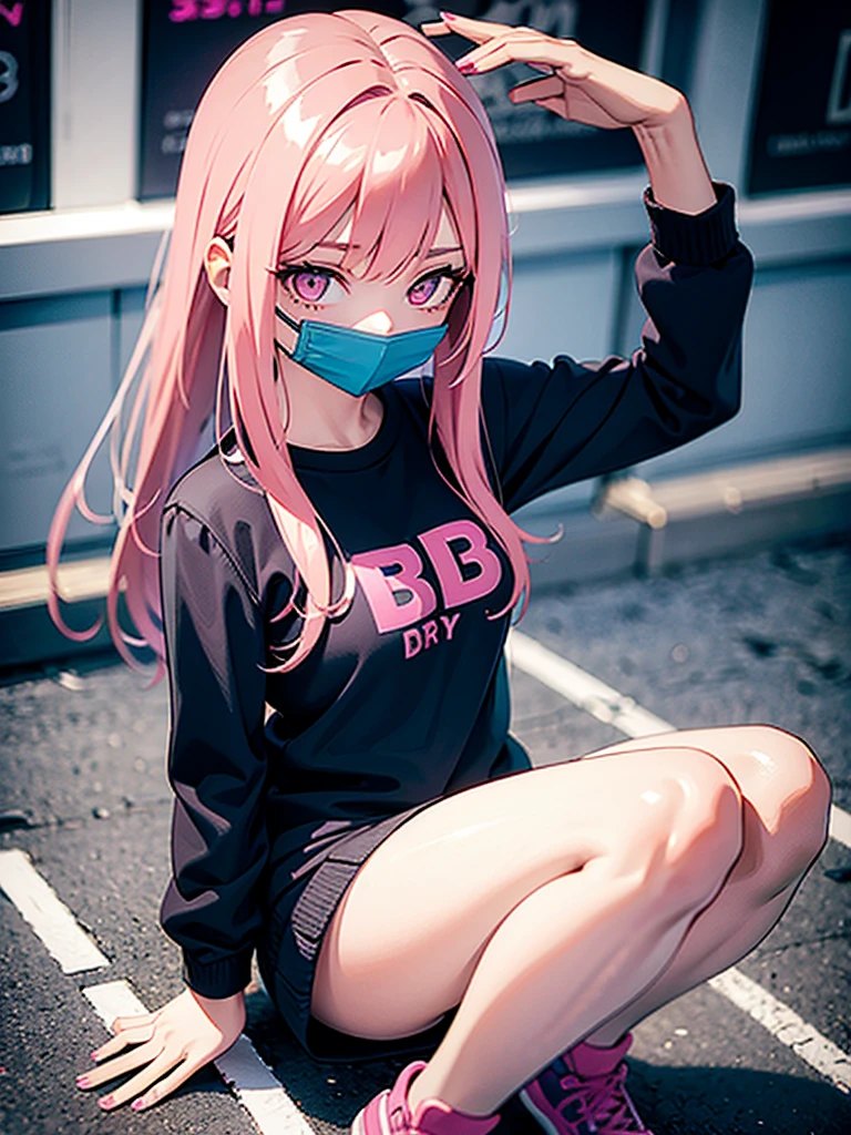 1 girl, 3D rendering, pink hair, Trendy clothes, Headshots showing vagina