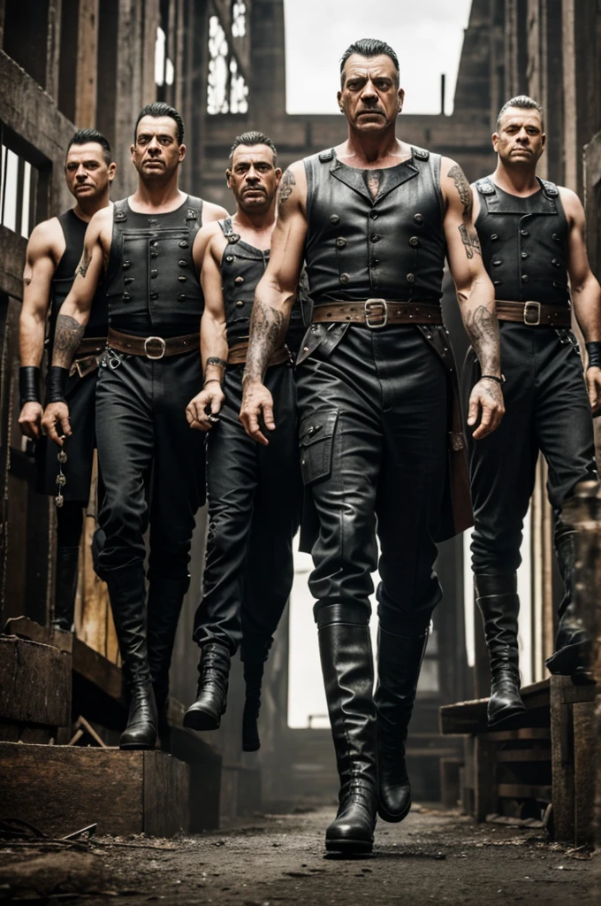 21:12:26 A handsome Galician boy with red eyes, short hair, full body view with a black shirt, medieval clothes and leather boots, sword, blonde hair, yellow hair, open tank top, chest sample 