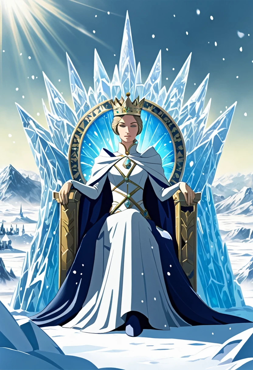 (Queen, Crown), The style is cold and noble., Overall cold and noble style. The scene mainly depicts the Empress wearing a Crown on a snowy wasteland. In the center of the picture is an Empress wearing a Crown, Sitting on a giant ice sculpture throne surrounded by misty snow fields. Sunlight shines through the Empress&#39;s fog, Creates an atmosphere of holiness and isolation. Her white mink fur robe shines brightly in the sunlight., Enhance the contrast of light and shadow in your composition, flaunt her exalted status. in the middle of a shot, The sun shines on her body, (photograph), Award-winning, Movie stills, Emotional, Vignette, dynamic, Vivid, (masterpiece, Highest quality, Professional, Perfect composition, so beautiful, Absurd, Super detailed, Intricate details:1.3), (pink hair,