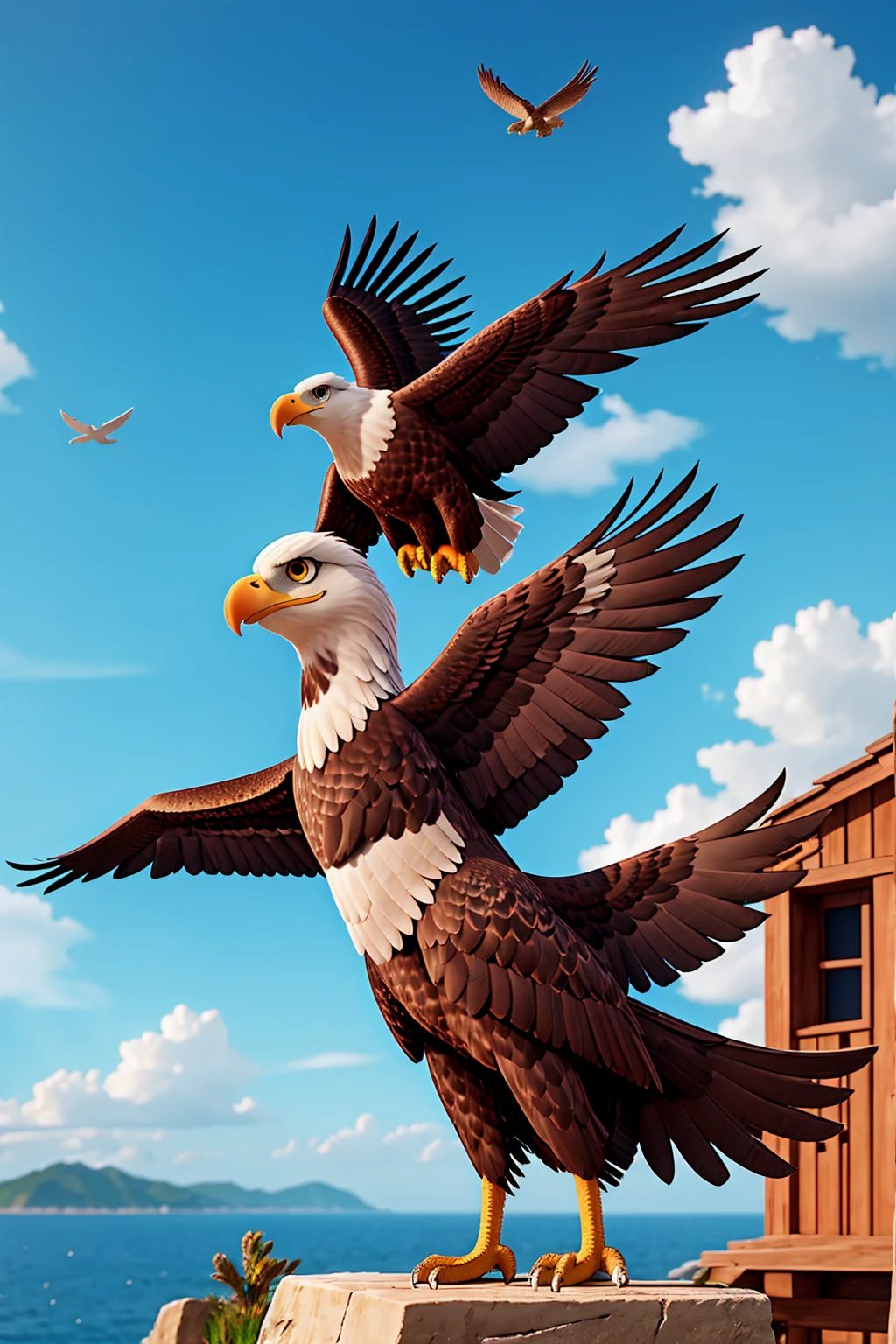 1 eagle with rays and a man
