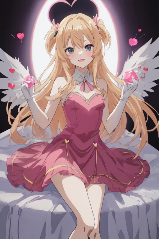 1_girl, (anime, kawai:2), (masterpeice, best_quality, clean:1.5), (cute, cute_smile, young:1.5), (delicate, beautiful, thin:1.5), (girlfriend, angel:1.8), (green_eyes, simple_eyes:1.5) (long_hair, blond_hair, wearing_pink_dress, pink_angel_wings, sexy_gloves:1.5), extremely_delicate, (love_magic:1.5), (age_size_fits_body), (small_thighs:1.3), (breasts), (eye_level:1.3), (heart_magic, love:1.5)