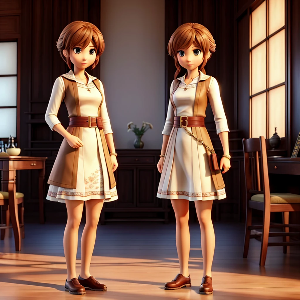 There is a woman in a brown dress standing in a room, female protagonist, also, female protagonist 👀 :8, style game square enix, sayori, ayami kojima amano, inspired by Riusuke Fukahori, deayam to whoever, makoto shinka, estilo kasumi arimura 3/4, female character, jin kagetsu