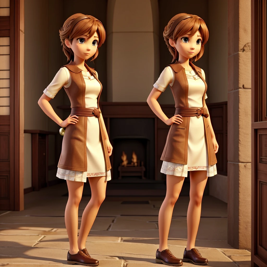 There is a woman in a brown dress standing in a room, female protagonist, also, female protagonist 👀 :8, style game square enix, sayori, ayami kojima amano, inspired by Riusuke Fukahori, deayam to whoever, makoto shinka, estilo kasumi arimura 3/4, female character, jin kagetsu