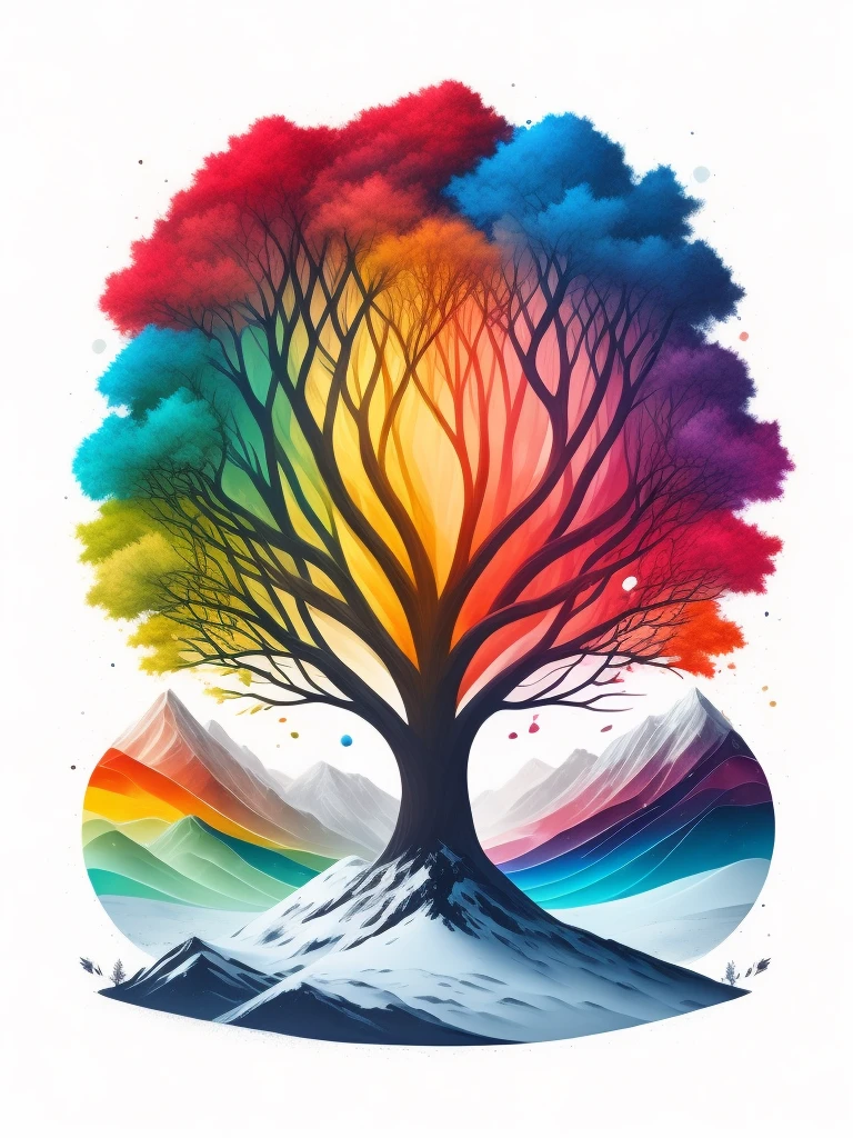 a árbol de colores in a winter landscape, t-shirt design, rzminjourney, until 