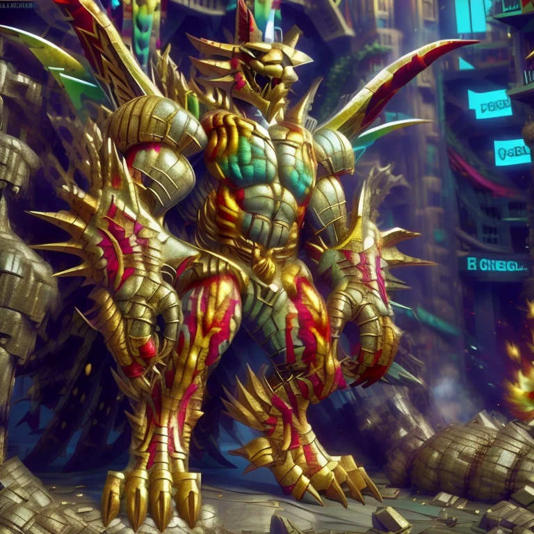 (masterpiece. official art. 8k. best quality. detailed full body. full body.)
(situation 1 : dominating The Phoenix Wolf. The Phoenix Wolf is over 1000 meters long. focus GIANT mechanical Muscular The Phoenix Wolf is trampling the car. Looking down.)
(situation 2 :smoke and flames rising from the destruction in the city)
(Additional details 1: Wearing golden Armor. Cape. Helmet. real texture material. whole body shines like metal. emphasizes the muscles. suit fully made of metal. Robotic suit. no face.).
(Additional details 1.5: The arms are golden. The lower half of the body is golden. The wolf-shaped helmet has sharp fangs. The whole body is golden. The chest area is also golden. There is a ring above the head.).
(Additional details 2: Detailed head. Detailed Body. Detailed abs. gigantic muscles. HYPER MUSCLES. Gigachad Muscular. big muscle. pecs. triceps. traps. unusually developed muscular body. body full of huge muscles. showing off muscles. pectorales enormes. Exaggeratedly huge muscles. huge muscles. long legs.).
(Additional details 3: Spread wings. It has wings. The claws are sharp. Sharp teeth.). He is laughing defiantly. The claws are sharp. Sharp teeth.).
(Additional details 3.5 : nj5furry, He is laughing defiantly. medieval armor.).
(Additional details 4: golden dick, golden cock, golden hyper penis. hyper golden penis. big penis)
Armored Flazzard