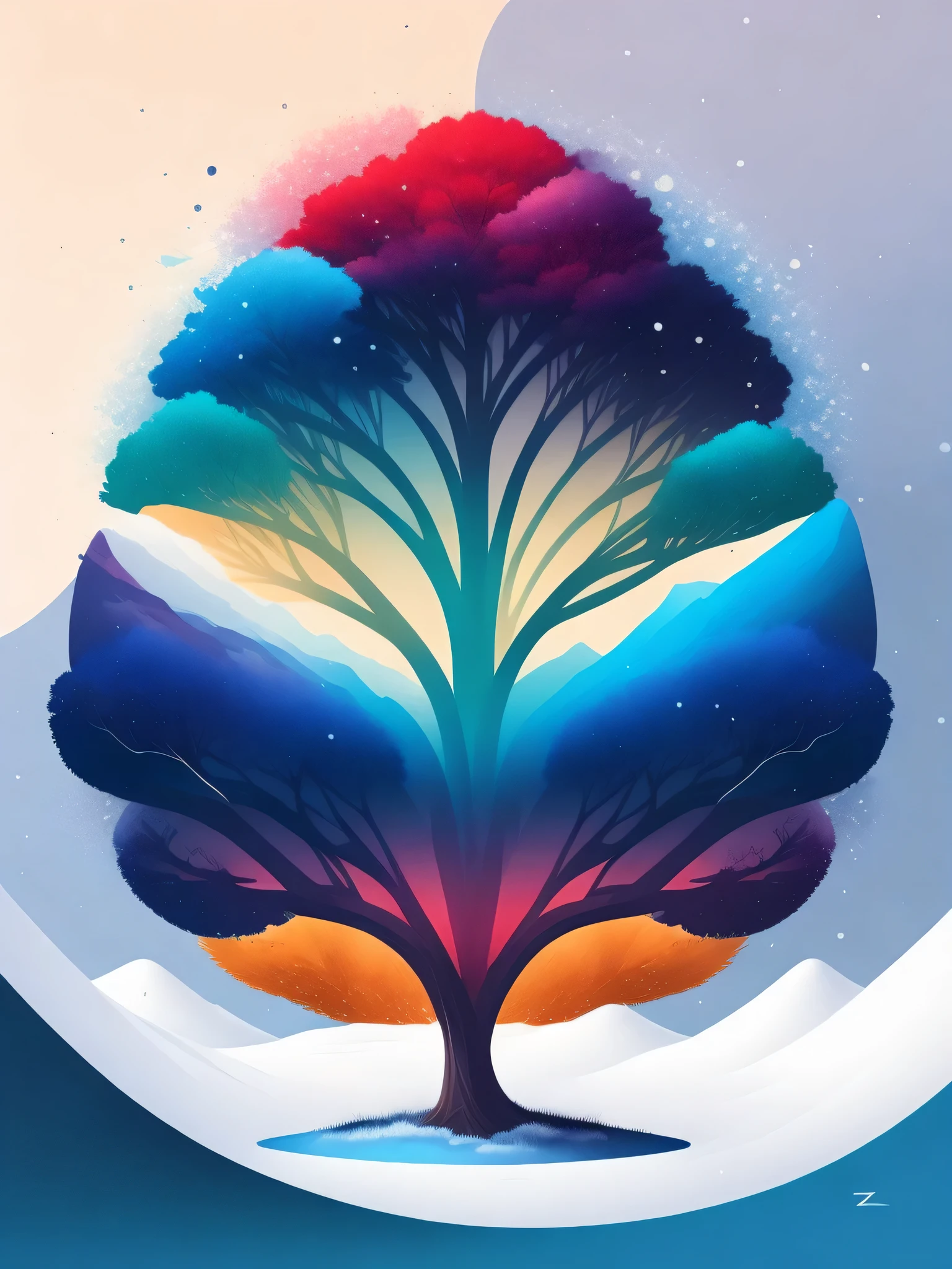 a árbol de colores in a winter landscape, t-shirt design, rzminjourney, until