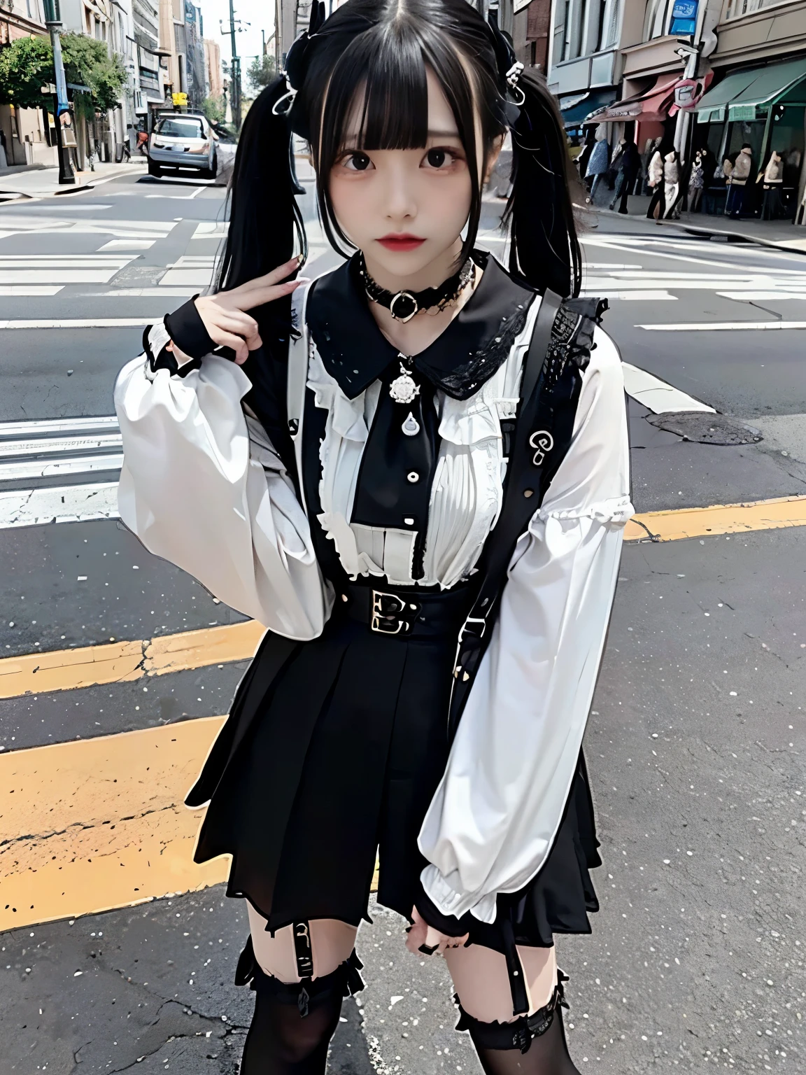 Araffe girl in a black and white outfit posing for a picture - SeaArt AI