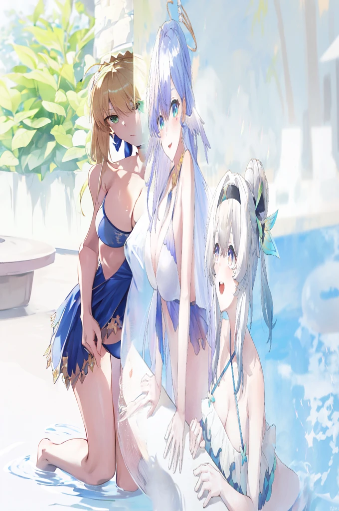 (masterpiece, best quality:1.3), 1girl, seductive ,Artoria Pendragon\(Fate Series\), long hair, cleavage, OUTDOORS,perfect body, ccsaber, blonde hair, green eyes, pointing at viewer,(Swimsuit),At pool,pool ball