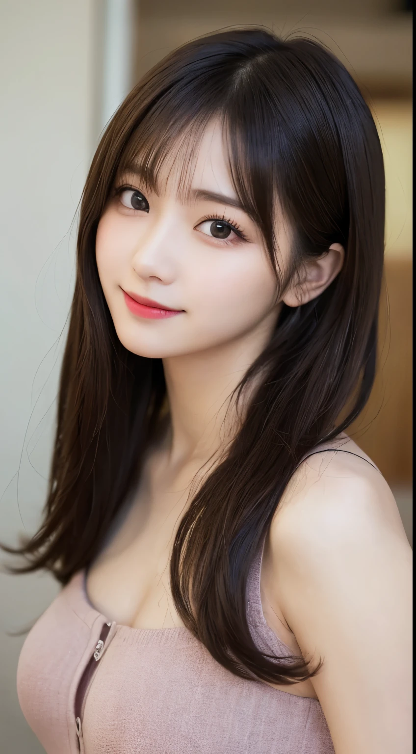 Tabletop, Highest quality, figure, Super detailed, In detail, High resolution, 8k wallpaper, Perfect dynamic composition, Beautiful attention to detail 、Medium Hair, Small breasts, Natural color lip, smile,20-year-old girl、Midnight、Beautifully detailed face、Perfect and beautiful face、Big eyes、KPOP idol faces,Japanese idol faces、RAW Photos、Slim face and figure、Blurred Background