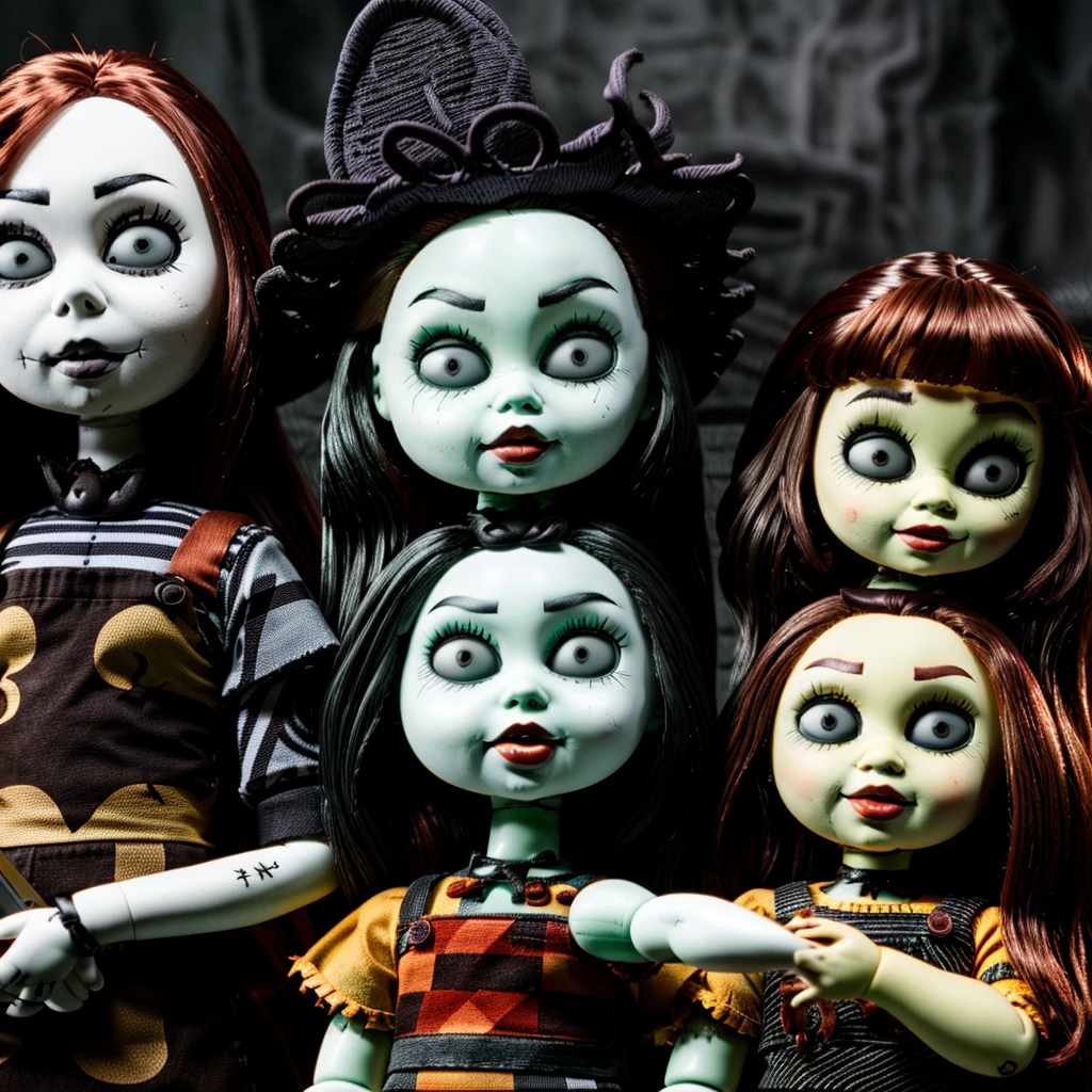 Chucky and Tiffany adult dolls with knife in hand dark style