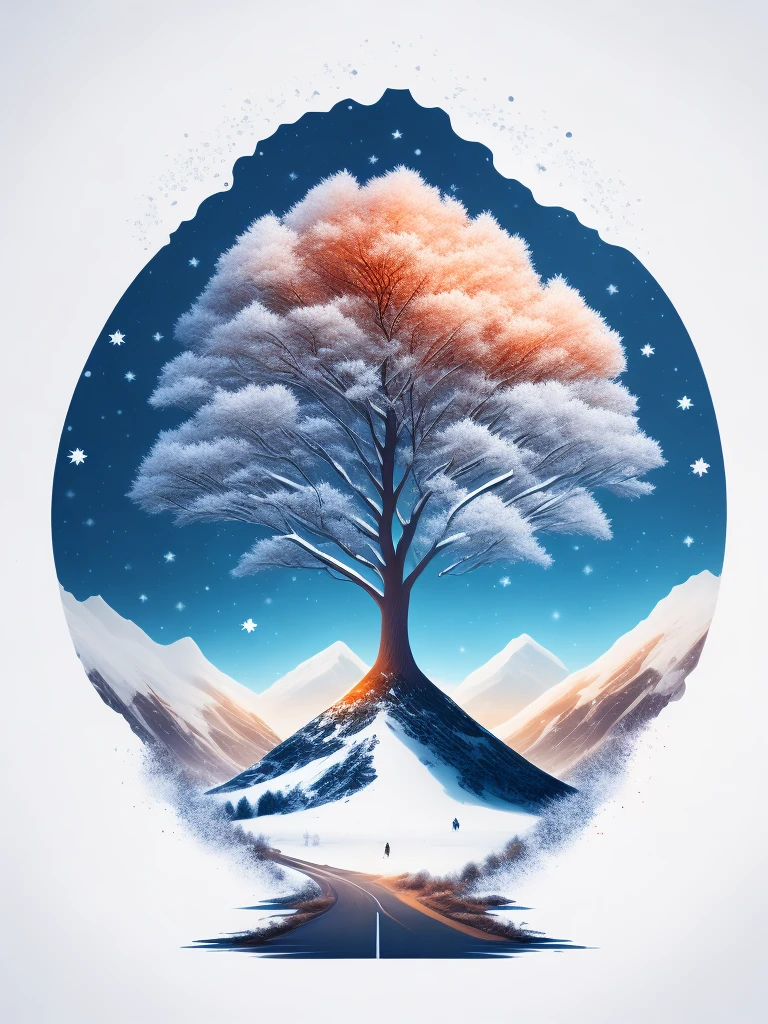 a árbol de la vida in a winter landscape, t-shirt design, rzminjourney, until