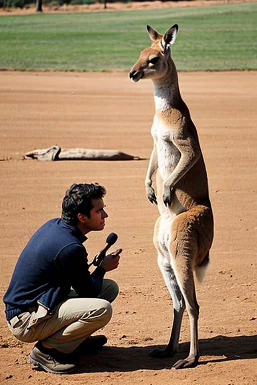 Kangaroo being interviewed by reporter