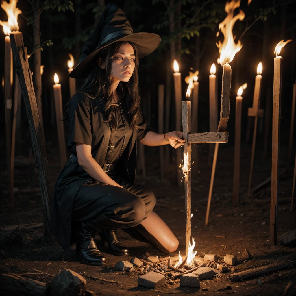 A witch being burned on a cross