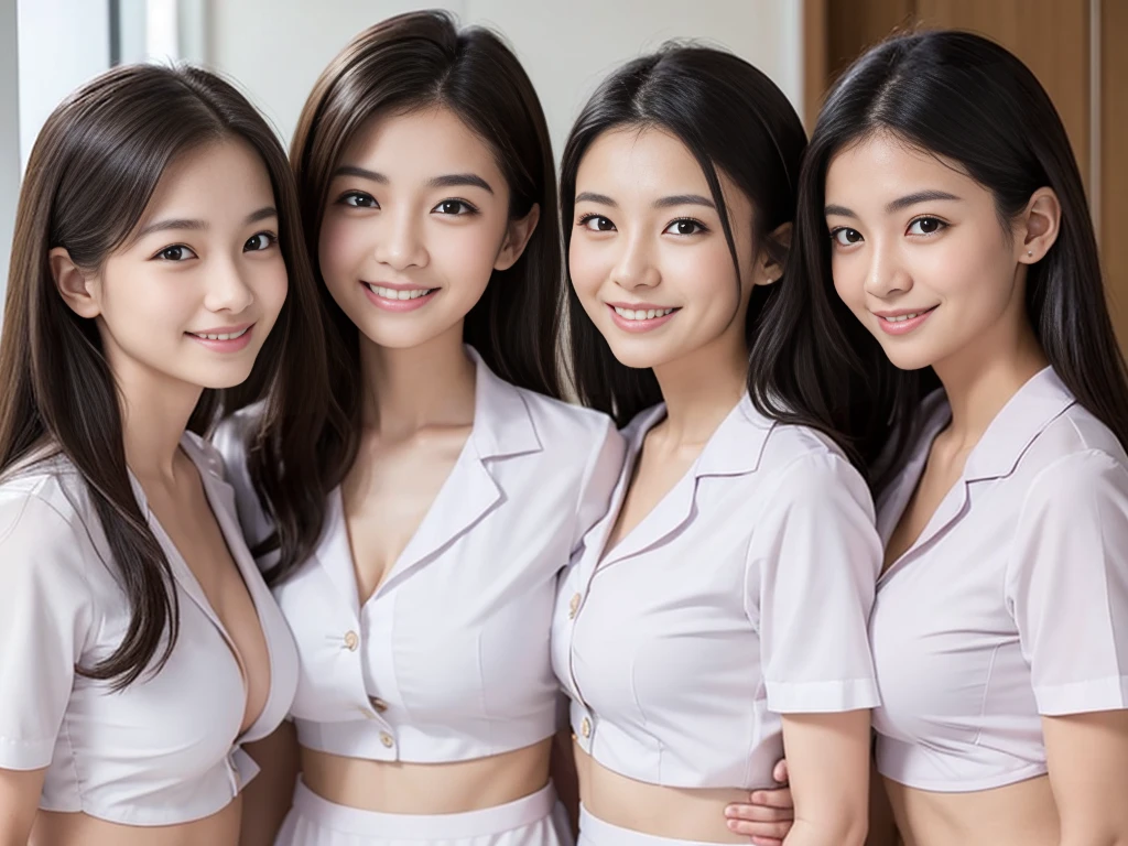 Three beautiful women、15 years old 、Upper Body、Waist、Lady、80mm lens、Highest quality、Small breasts、Small Breasts、Are thin、Luxury、smile、Reception、Nurse uniform center nude、Three nurses