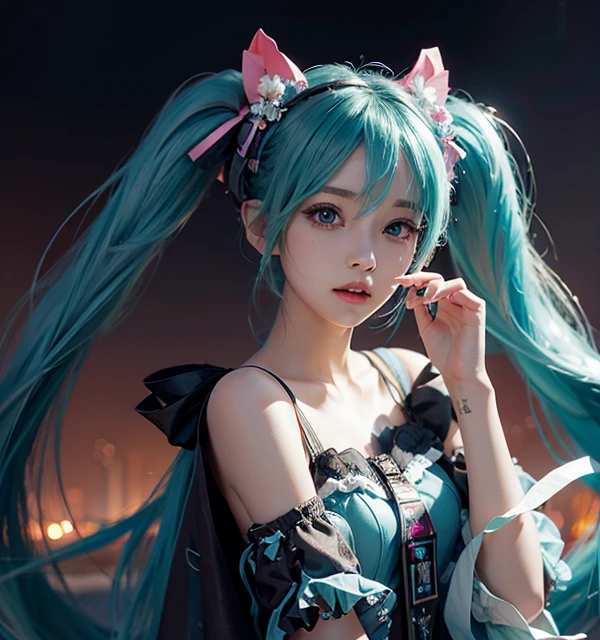 Realistic, hatsune miku, ultra detail, ulzzang , with Hatsune Miku costume