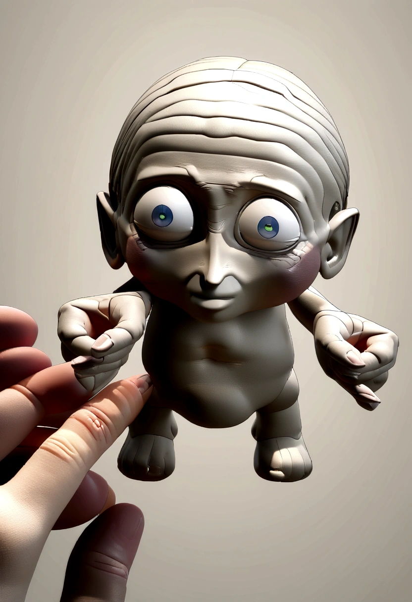 Photorealistic, 34k, A micro nude doll perched on a human finger