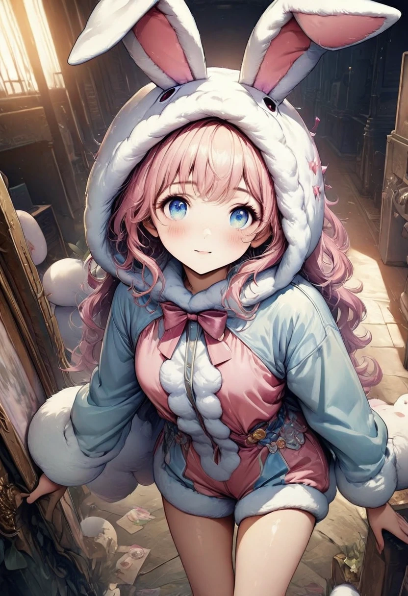 Ultra-realistic CG K ,((premium、8k、32k、Masterpiece:1.3)), (superfine illustration)、(súper high resolution), (((adult body))),whole body, plano general ,extremely detailed and beautiful eyes, a woman dressed in a fluffy rabbit costume with big bunny ears, tiro de whole body, wide angle, nice expression and , professional portrait, 8K hyper detailed, high resolution, detailed facial features, Detailed clothing, soft lighting, capricious, elegant, pastel colors, adorable, High Definition.