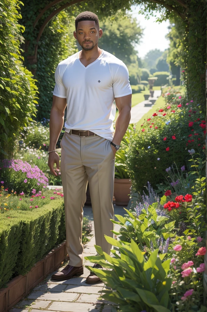 Will Smith in gardener's uniform with DW landscaping on his chest