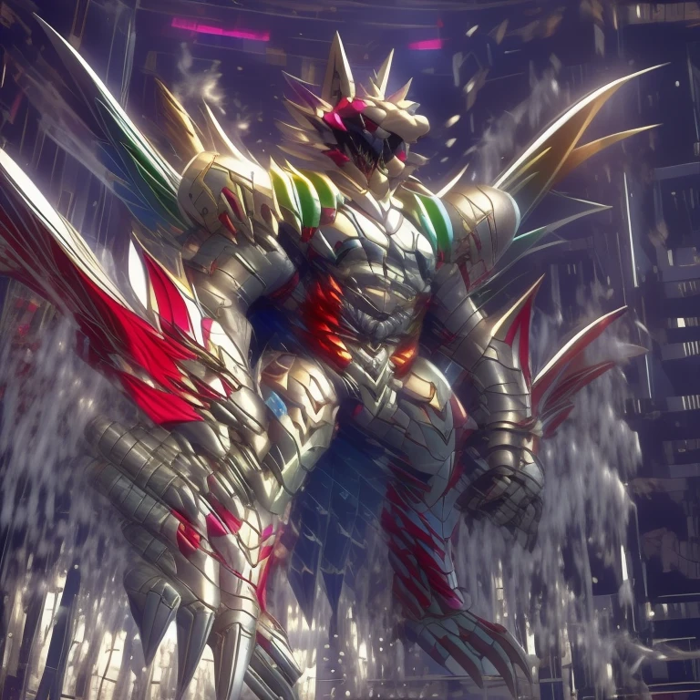 (masterpiece. official art. 8k. best quality. detailed full body. full body.)
(situation 1 : dominating The Phoenix Wolf. The Phoenix Wolf is over 1000 meters long. focus GIANT mechanical Muscular The Phoenix Wolf is trampling the car. Looking down.)
(situation 2 :smoke and flames rising from the destruction in the city)
(Additional details 1: Wearing GOLDEN Armor. Cape. Helmet. real texture material. whole body shines like metal. emphasizes the muscles. suit fully made of metal. Robotic suit. edgMecha, wearing edgMecha, mecha suit, robot suit)
(Additional details 1.5: The arms are golden. The lower half of the body is golden. The wolf-shaped helmet has sharp fangs. The whole body is golden. The wolf-shaped helmet. There is a wolf-shaped decoration on the back of the hand.)
(Additional details 2: Detailed head. Detailed Body. Detailed abs. gigantic muscles. HYPER MUSCLES. Gigachad Muscular. big muscle. pecs. triceps. traps. unusually developed muscular body. body full of huge muscles. showing off muscles. pectorales enormes. Exaggeratedly huge muscles. huge muscles. long legs.).
(Additional details 3: nj5furry, Spread wings. It has wings. The claws are sharp. Sharp teeth.). He is laughing defiantly. The claws are sharp. Sharp teeth.). He is laughing defiantly.
(Additional details 4: golden dick, golden cock, golden hyper penis. hyper black penis. big penis)
(Additional details 6 : Spraying hyper cum up everywhere into the sky from his erect penis. wide spray of cum, covered in cum, cum splashing in front of camera, crowd of naked muscular male spectators, bukkake, City is under a thick later of cum.)