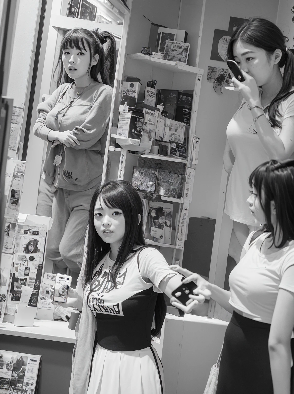 Araphedo woman taking a selfie with her mobile phone in a store, ulzzangs, Kimi Takemura, 🚿🗝📝, with apple, 🪔 🎨;🌞🌄, iphone selfie, 2 color, chiho, 🐝👗👾, instagram model, iPhone 12, 🤬 🤮 💕 🎀