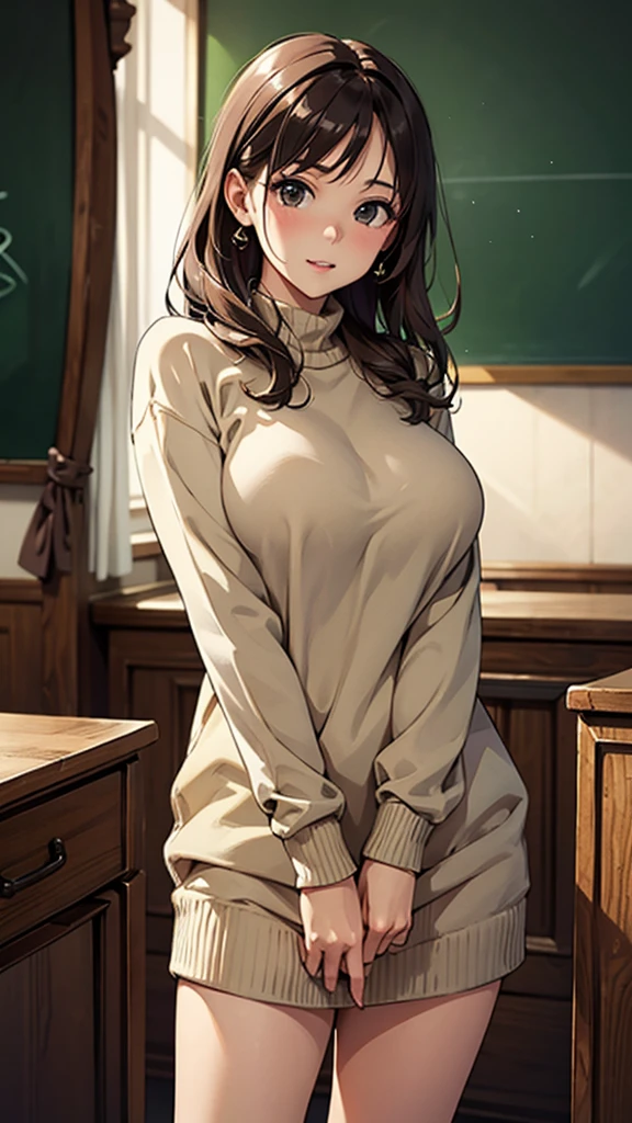 Highest quality、masterpiece、High resolution、teacher、Large Breasts、sweater