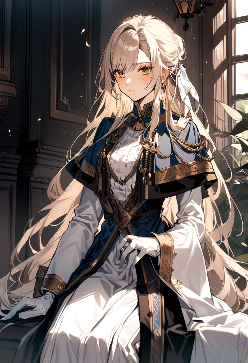 1girl, long hair, noble clothes, military uniform, white gloves,
