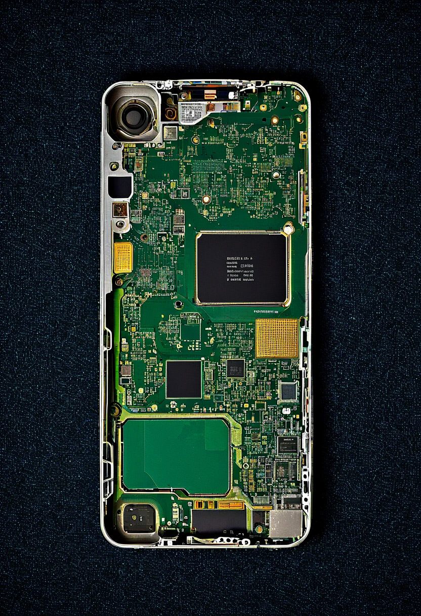 IMAGE OF THE MAIN PLATE INSIDE OF A CELL PHONE DETAILS OF THE COMPONENTS
