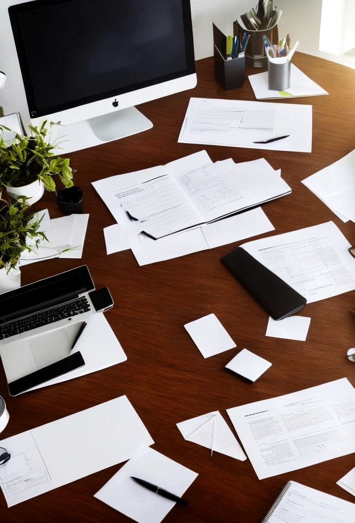 Office room background, documents on table, papers on table
